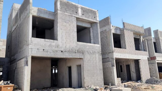 Under Construction House Or Villa's,villa's With Concreate Block Or Bricks.
Exterior View Of 02 Story Under Construction House With Modern Design.
In Complete Villa's, Home Or House full Structure