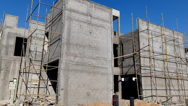 Under Construction House Or Villa's,villa's With Concreate Block Or Bricks.
Exterior View Of 02 Story Under Construction House With Modern Design.
In Complete Villa's, Home Or House full Structure