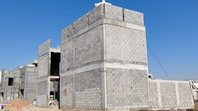 Under Construction House Or Villa's,villa's With Concreate Block Or Bricks.
Exterior View Of 02 Story Under Construction House With Modern Design.
In Complete Villa's, Home Or House full Structure