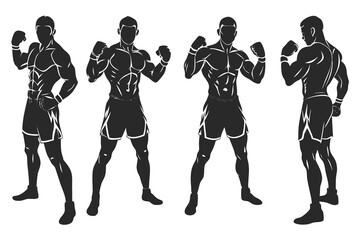 set of  strong boxer vector silhouette illustration isolated on white background