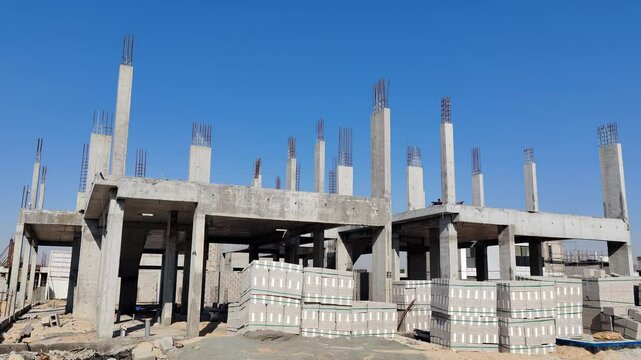 Under Construction House Or Villa's,villa's With Concreate Block Or Bricks.
Exterior View Of 02 Story Under Construction House With Modern Design.
In Complete Villa's, Home Or House full Structure
