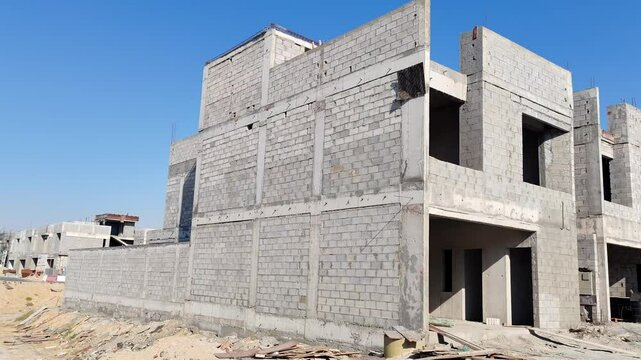 Under Construction House Or Villa's,villa's With Concreate Block Or Bricks.
Exterior View Of 02 Story Under Construction House With Modern Design.
In Complete Villa's, Home Or House full Structure