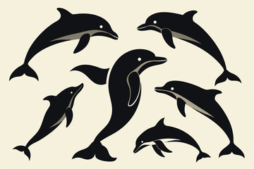 Fototapeta premium dolphin silhouette set.
