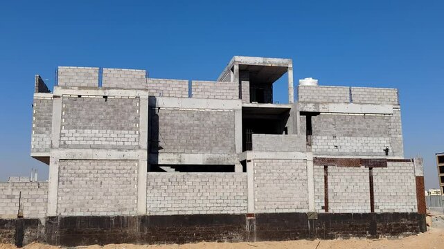 Under Construction House Or Villa's,villa's With Concreate Block Or Bricks.
Exterior View Of 02 Story Under Construction House With Modern Design.
In Complete Villa's, Home Or House full Structure