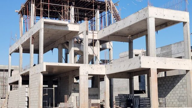 Under Construction House Or Villa's,villa's With Concreate Block Or Bricks.
Exterior View Of 02 Story Under Construction House With Modern Design.
In Complete Villa's, Home Or House full Structure
