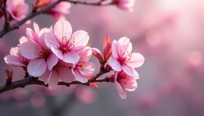 Obraz premium Delicate pink sakura blossoms, intricate branch pattern, petals, botanical, design