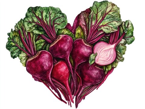 heart-shaped beets with green leaves clip art preview