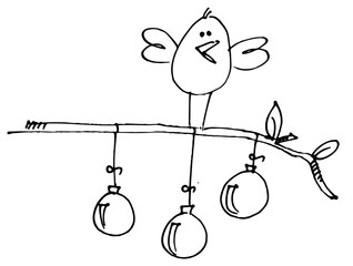 Chick and christmas baubles