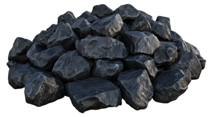 A group of large black coal chunks scattered elegantly isolated on transparent background (5)