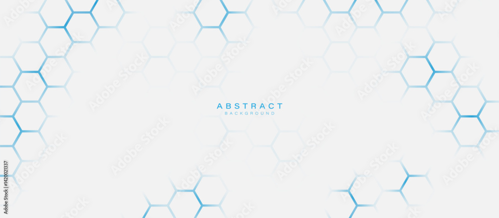 Poster Abstract Blue Hexagon Network Pattern on White Background