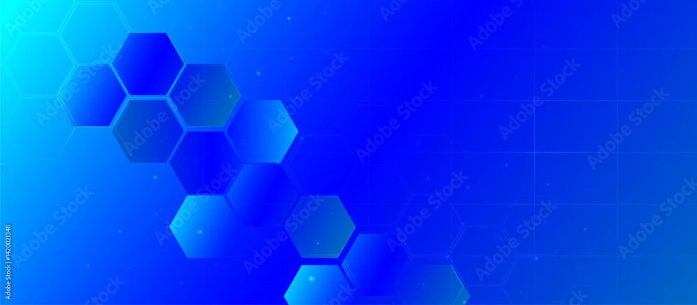 Poster abstract blue hexagon grid technology background