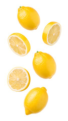 Falling lemon isolated on transparent background