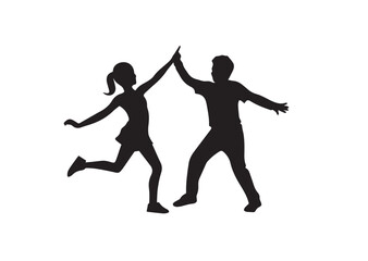 Children dancing street dance silhouette vector