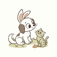 Adorable Puppy and Kitty Enjoying a Playful Day in a Sunny Forest