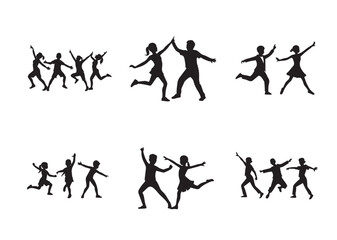 Children dancing street dance silhouette vector Set