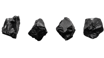 A series of small black coal chunks isolated on transparent background (3)
