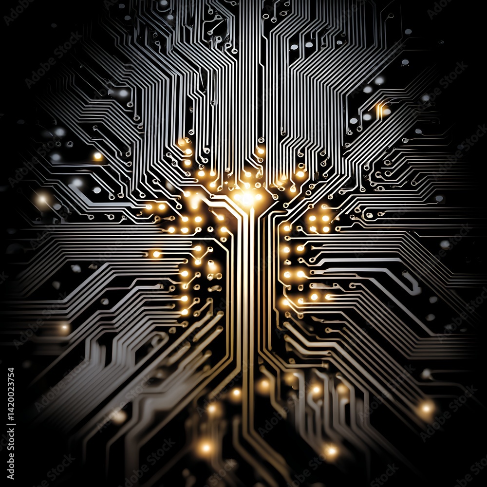 Poster centralized processing unit artificial neural network concept circuit board structure design.