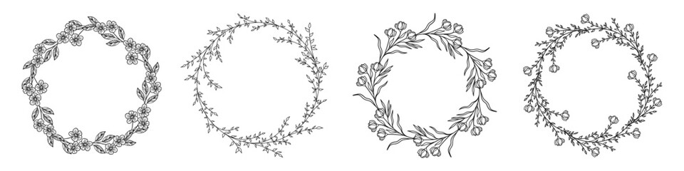 Luxury botanical wedding frame elements on white background. Set of circle shapes, glitters, eucalyptus leaves, leaf branches. Elegant foliage design for wedding, card, invitation, greeting.
