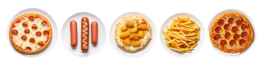 Hot dogs with different toppings on a dark background.