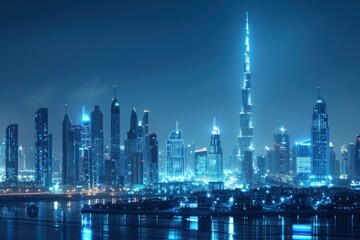 Fototapeta premium Dubai Skyline at Night, A Breathtaking Panorama of Modern Architecture