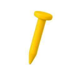3D yellow cartoon-style plastic nail or tack, useful for bulletin board visuals, construction icons, or fastening graphics.
