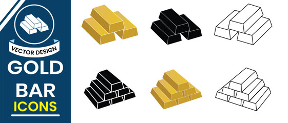 Gold bar icon vector set. Pure gold icon vector, silhouette of gold bar symbol isolated on white background. Gold or silver metal bricks vector symbol vector illustration.