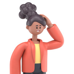 3D illustration of african american woman Coco standing choice of ways.Transparent Background Mockup.Supports PNG files with transparent backgrounds.