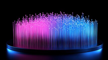 Fiber optic display with gradient of purple and blue on a round platform