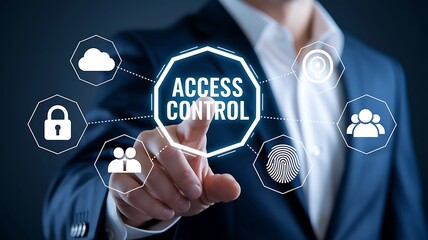 Access control concept. Businessman using mobile smartphone with virtual access control icon for access security personal data. Automatic access control system