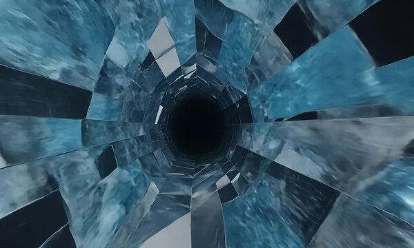 Abstract video with hyper-speed tunnel distortion where blur effects and glitch frames create extreme sci-fi visual breakdown
