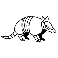 Armadillo Standing in Black and White Outline