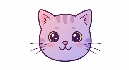 Fototapeta premium Cute Cartoon Cat Face with Big Eyes and Striped Markings