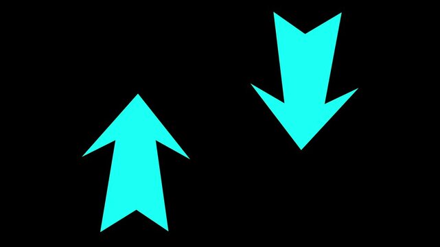 Sweep up and down animation silhouette arrow road sing. up and down direction arrow on black background.