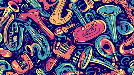 Naklejka premium Jazz music instrument doodle seamless pattern background