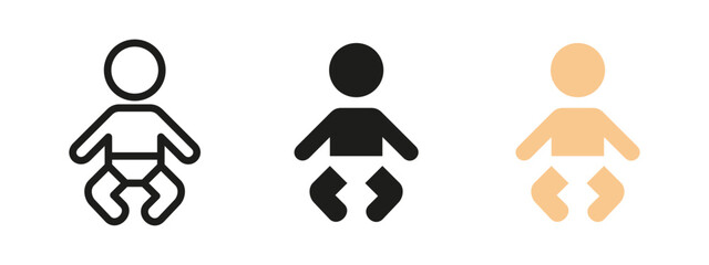 Baby icon. Sitting infant in diaper vector illustration. Cute toddler symbol for childcare topics. Family, parenting and newborn-related design for maternity, nursery or health applications.