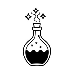Potion bottles with magic smoke silhouette illustration