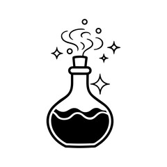 Potion bottles with magic smoke silhouette illustration