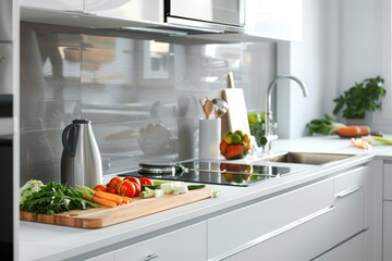 Modern Kitchen with Fresh Vegetables Ready for Cooking