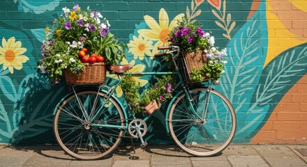 Bicycle with Flower Baskets Illustration