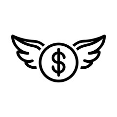 Black dollar sign with wings logo symbol, finance and wealth concept
