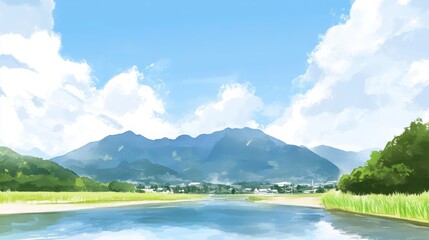 Mountain majesty A tranquil river scene beneath a vast sky