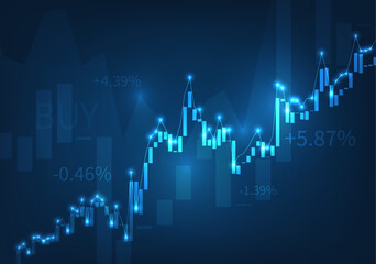 Vector blue glowing stock market growth chart - investment, global economics, cryptocurrency, trading, bull market