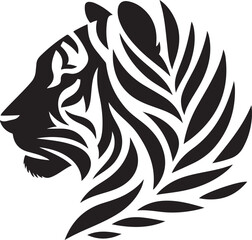Black and white tribal tattoo design featuring a vector illustration of a wild tiger head