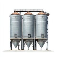 Three Industrial Grain Silos.