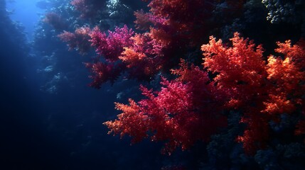 Colorful Soft Corals Thriving in the Deep Ocean Ecosystem with Bright Pinks and Reds.