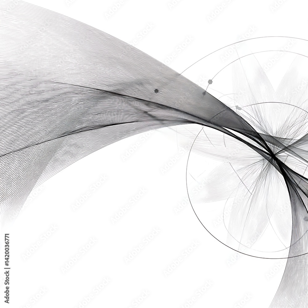 Poster complex abstract geometry with fine line texture and circular elements on a light background