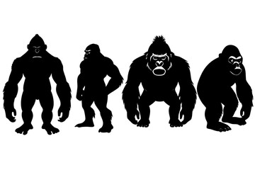set of Angry Gorilla vector silhouette illustration isolated on white background