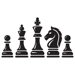 Set of Vector Black silhouettes chess pieces icons in flat style with white background