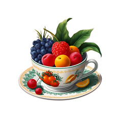 A fruit salad in a bowl foods in plate vector icons isolated on white background