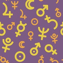 seamless pattern astronomical background of solar system planet signs vector violet orange yellow